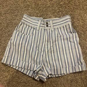 BDG Blue and White Striped High Waist Shorts